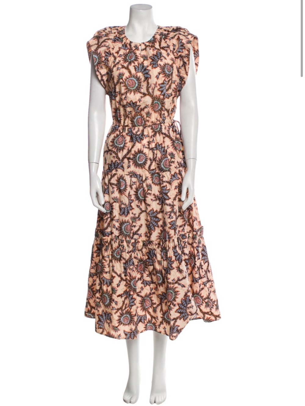 A.L.C. Tiered Floral Midi Dress in Blush and Navy